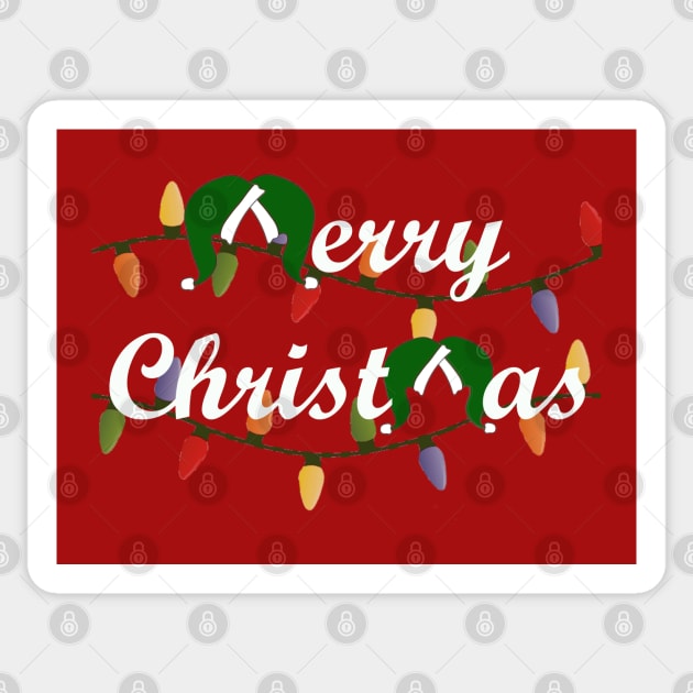 Classic Merry Christmas with Santa Hats - White font Sticker by Humerushumor